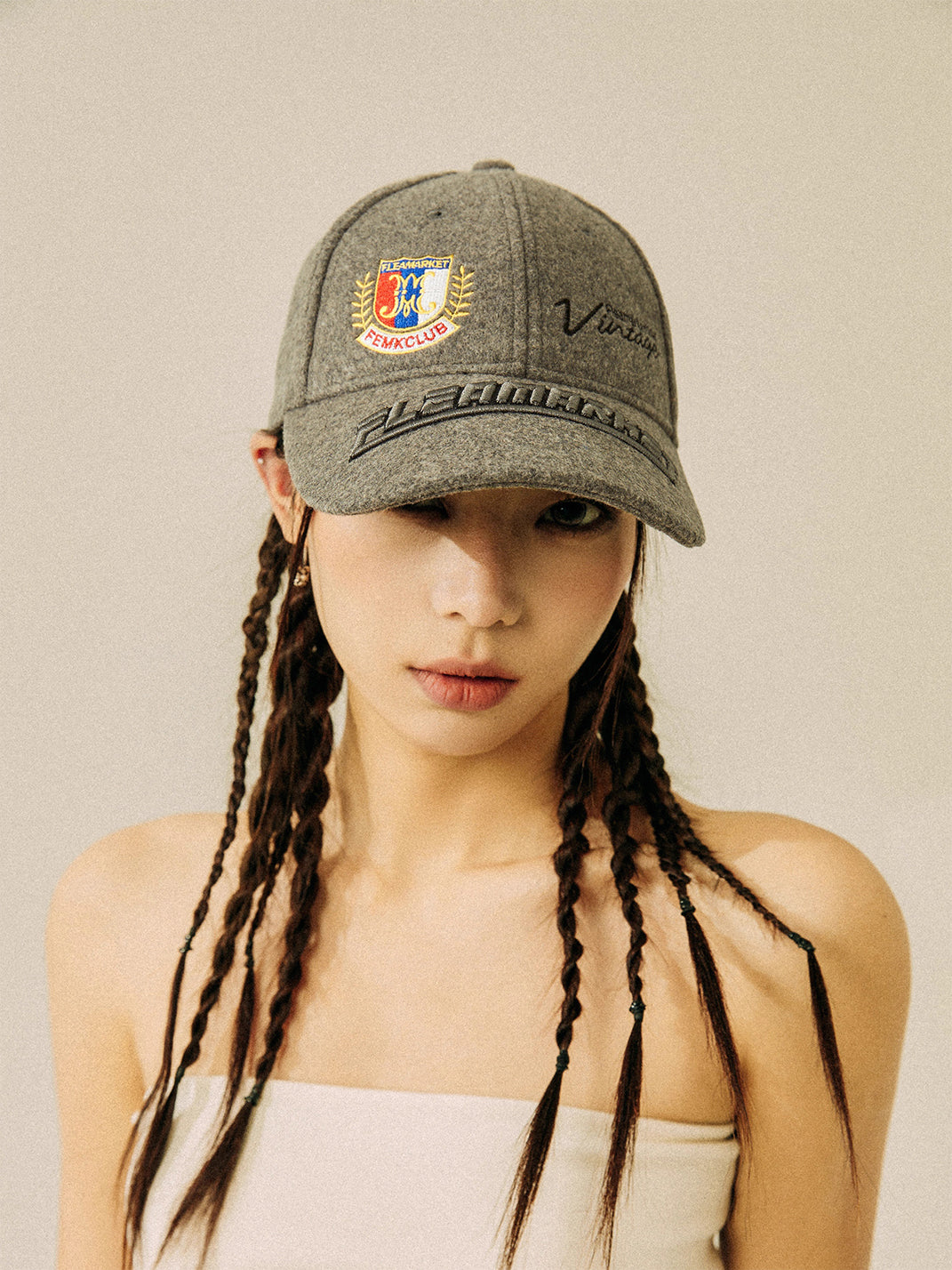 FLEAMARKET | Woolen Crest Curve Brim Cap-Grey - PSYLOS 1, FLEAMARKET | Woolen Crest Curve Brim Cap-Grey, Hats, FLEAMARKET, PSYLOS 1